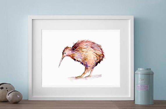 Kiwi Oiseau Art Nouveau Zélande Kiwi Oiseau Art Print Illustration Aquarelle Peinture Kiwi Michelle Dempsey Lilas Rose