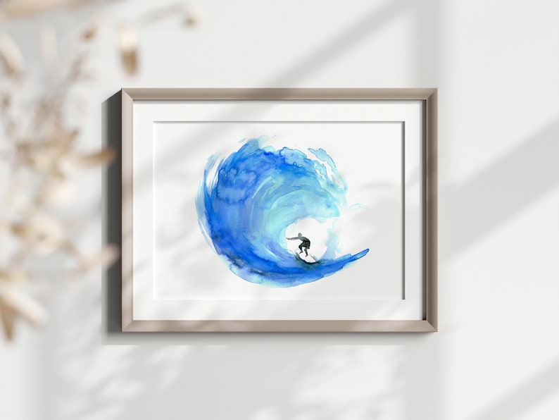 Surf Art surf watercolor painting surfing wall print ocean decoration wave art coastal style beach house decor blue wall decor for surfer image 5