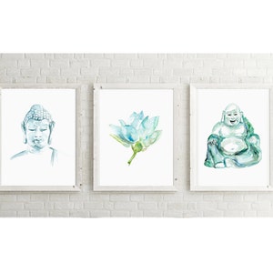 Buddha Watercolor Painting Art Print Buddha Aquarelle Aqua blue green Buddism Art Buddha Illustration Zen decor spiritual image 2