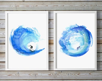Surf Art - Wave watercolor - Giclee print - Surf painting surfboard - Surfing Sea Wave surf illustration WindSurf  Aquarelle wave surf