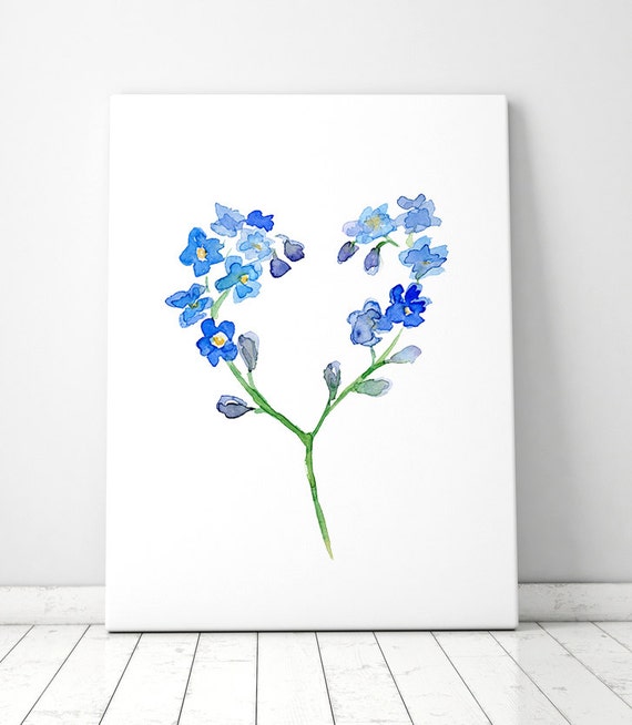 Flower Watercolor Painting Forget Me Not Flower Valentine Etsy
