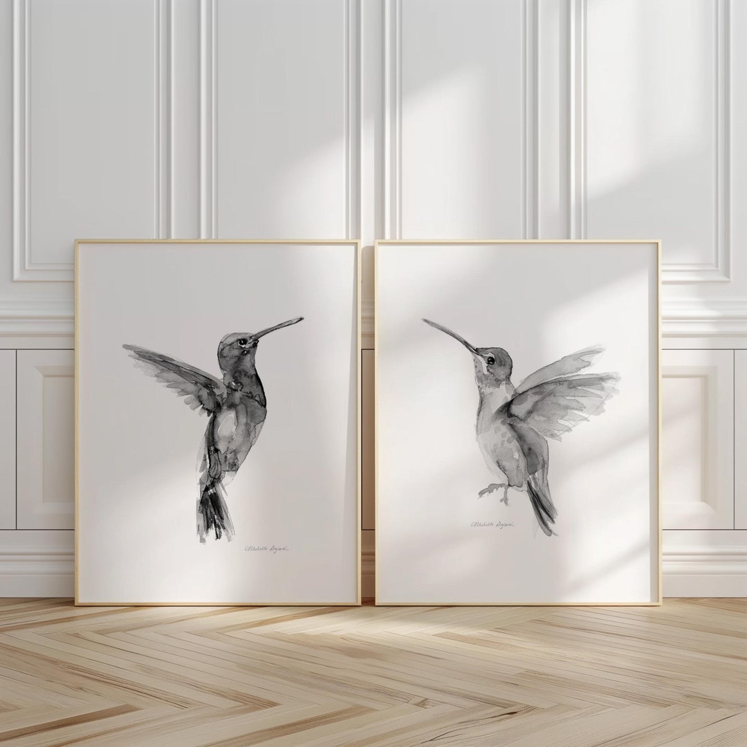 Stampe artistiche di colibrì, set di dipinti ad acquerello di