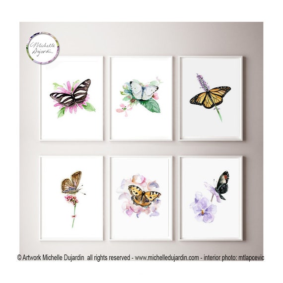 Aquarell Gemalde Satz Von 6 Drucke Schmetterling Kleiner Fuchs Weiss Illustration Monarchfalter Michelle Dempsey Schmetterlinge