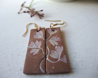 Brown rose Earrings, Mismatched Leaf Earrings, Nature Earrings, Dainty fashion Dangle Earrings, Unique Gift, Fumaria leaves dangle earrings