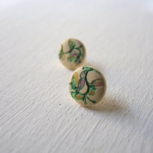 Stud Earrings Set, Leaf Stud Earrings, Japanese Art Green Jewelry, Nature Jewelry, Gift for Best Friend, Gift for Her, Green Earrings image 5