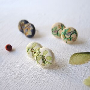 Stud Earrings Set, Leaf Stud Earrings, Japanese Art Green Jewelry, Nature Jewelry, Gift for Best Friend, Gift for Her, Green Earrings image 2