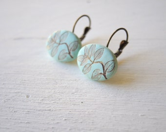 Bridesmaid Earrings Set, Aquamarine Earrings, Antique Bronze Leverback Earrings, Rustic Wedding Jewelry, Unique Gift for Bridesmaid