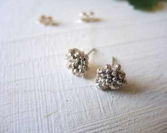 Dandelion earrings, Dandelion silver stud earrings, Artichoke art, Artichoke silver stud earrings, Organic shape silver studs, Botany lover