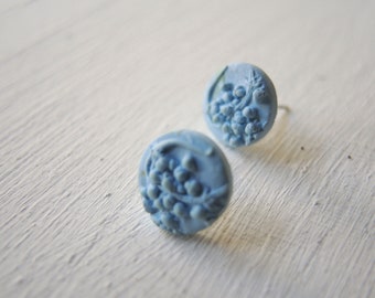 Light blue clay seeds earrings, Real seeds earrings, Botanical Vintage inspired jewelry, Real seeds hand made mold studs, Organic round stud