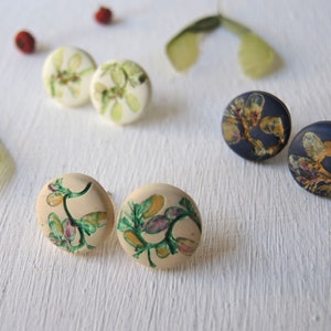 Stud Earrings Set, Leaf Stud Earrings, Japanese Art Green Jewelry, Nature Jewelry, Gift for Best Friend, Gift for Her, Green Earrings image 3