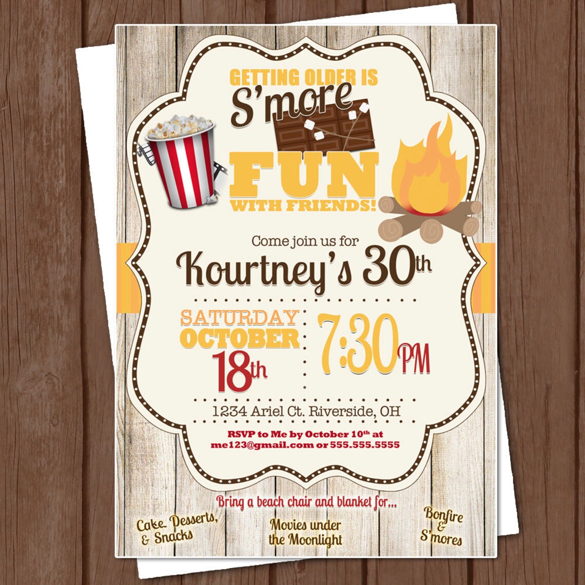 Bonfire/movie Invitation 5x7 - Digital File - PRINT IT YOURSELF - Etsy