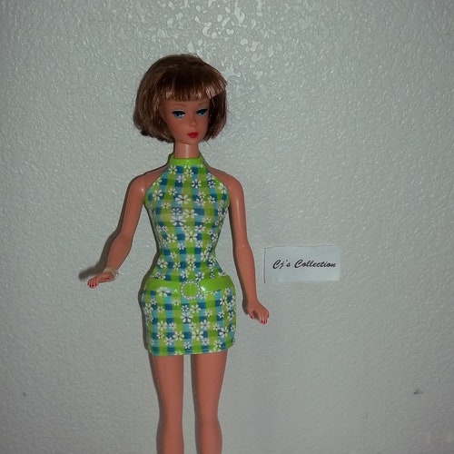 Reproduction American Girl Type Barbie Wearing Retro Mod Style Green Blue Plaid Dress Heels New DeBox Mattel FREE Ship W/in Continental U.S. main image 7