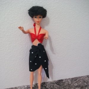 Barbie Bubblecut Brunette Repro in Swimsuit Sarong Collection Red High Heels OOAK 1997 Brand New Doll Swimsuit Shoes Ensemble
