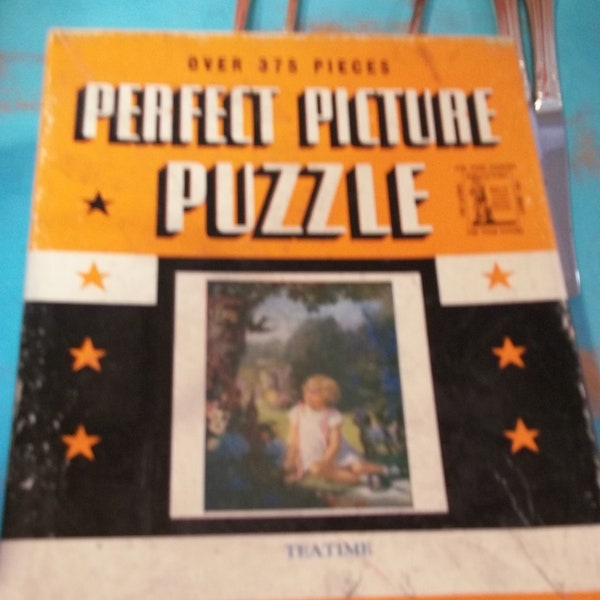 Perfect Picture Puzzle 375 pc 1950's TeaTime Excellent Quality Thick Pieces Fun Entertainment Made in U.S.A. Consolidated Paper Box Co.
