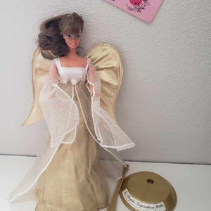 Barbie Brunette wearing Angelic Inspiration Dress by Mattel #24984  with stand New De Box Beautiful Ensemble Brand New Items FREE Ship in US