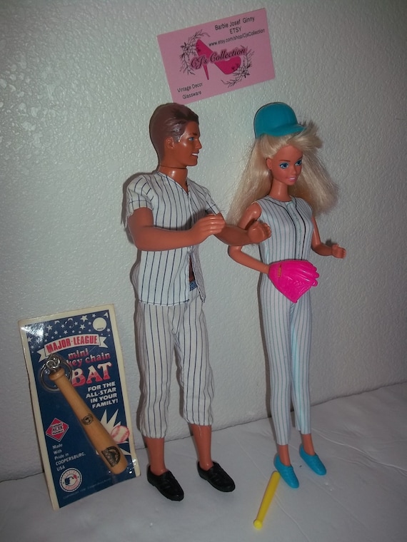 Ken and Barbie Take Me Out to the Ball Game OOAK Ken Wearing Fashion Pak Baseball Player 3796 Barbie in Ball Uniform Glove Bat Helmet Shoes Etsy