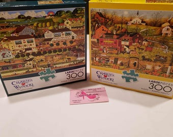 Two Puzzles Charles Wysoki 300 piece "Amish Country" and "Blackbirds Roost at Mill Creek" Colorful Quality Pieces Free Ship in Cont US