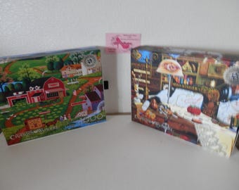 Two Puzzles Silver Select Editions Charles Wysoki 1000 pc "Burma Road" & "Maggie the Messmaker" Colorful Quality Pieces Free Ship in Cont US