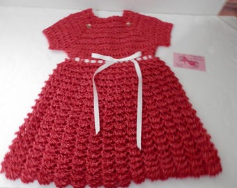 Crocheted Handmade Dress Red Silver 2T-3T Girls Dress Lightweight Breathable Handmade Crochet Dress Christmas Valentines FREE Ship in U.S.