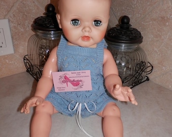 Eegee 20" Drink Wet Baby Doll Vtg Open/Close Blue Eyes Molded Hair 1950's Carter's Knit Crochet Romper Very Good Condition FREE Ship in U.S.