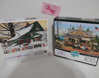 Two Puzzles Charles Wysoki 500 pc Yankee Wink Hollow 1000 pc Birch Point Cove Colorful Quality Pieces Buffalo Free Ship in Cont US