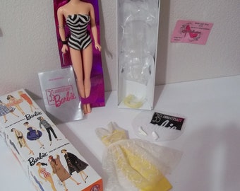 35th Anniversary Barbie Brunette Ponytail Repro Swimsuit 1993 New Box Includes Orange Blossom Dress Ensemble #987 1961-1964 New White Heels
