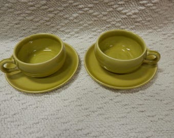 Russel Wright Coffee Espresso Tea Cup & Saucer Chartreuse Steubenville Pottery Mid Century Modern Excellent Condition Pottery Ceramic USA