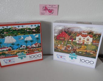 Two Puzzles Charles Wysoki 1000 piece Old California & Fireside Companions Sea Carriages Amish Colorful Quality Pieces Free Ship in Cont US