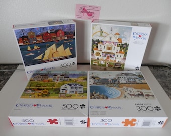 Four Puzzles Charles Wysoki 500 pc & 300 pc Clammers at Hodges Colorful Quality Pieces Buffalo Free Ship in Cont US