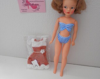 Tammy Brunette Doll Ideal Toy 1962 Wearing New Swimsuit Includes Handmade New Crochet Dress Doll's Very Good Condition FREE Shipping in U.S.