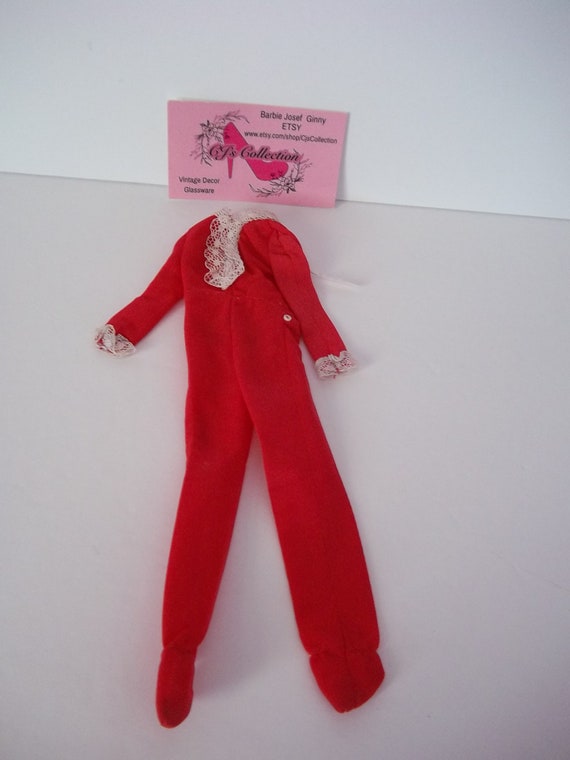 Barbie Red Sleepers Best Buy Fashions 7203 1975 Darling Red One Piece Red Footed Pajamas White Delicate Lace Tiny Buttonsn Vintage Fun Etsy UK