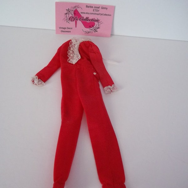 Barbie Red Sleepers Best Buy Fashions #7203 1973 Darling Red One Piece Red Footed Pajamas White Delicate Lace Tiny Buttonsn Vintage Fun