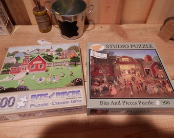 Two Puzzles Bits n Pieces Barn Dance and Forever Friends 500 piece Free Ship w/in Cont. U.S.  Quality Puzzles Fun Entertaining Colorful