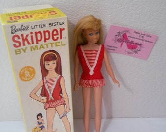 SALE Vintage 1963 Skipper Straight Leg Blonde Hair 950 Mattel Original Skipper Box Red Shoes Very Nice Condition Quick Ship in U.S.