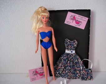 Barbie Mattel #15006 in New Cotton Handmade Dress Two Piece Swimsuit Shoes Earrings Ring Ponytail Hair Darling Ensemble Brand New Items