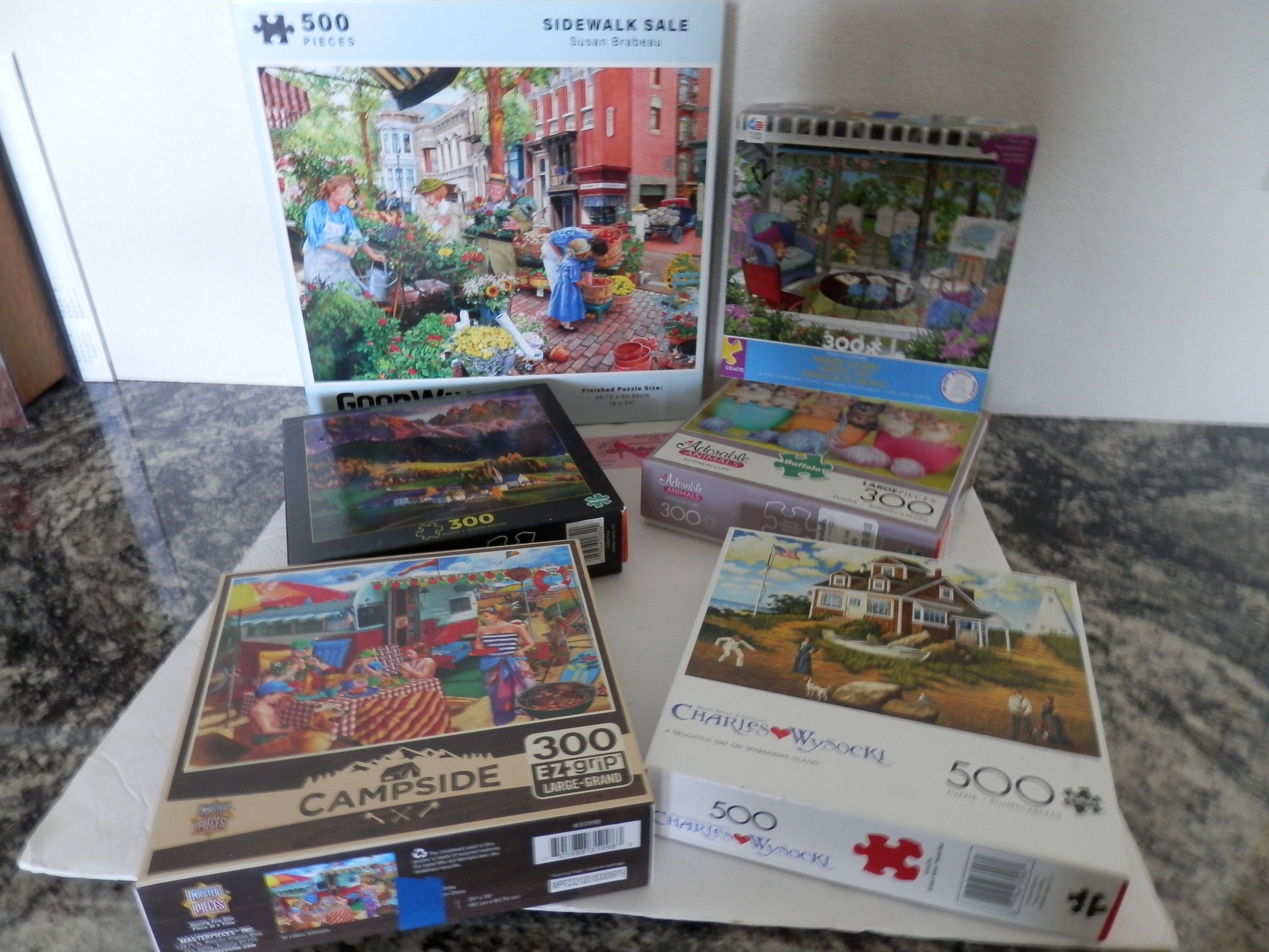 2 Puzzles PICK 300 500 pc Ceaco Kodak GoodWay Buffalo Castle Santa Maddelena Kittens Summer Gazebo Campside Flowers Free Ship in Cont. U.S.