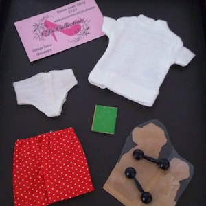 Ken In Training Mattel #780 1961 Vintage Clothing Undies Red Polka Dot Trunks Shirt Barbells Green Booklet Complete Ensemble