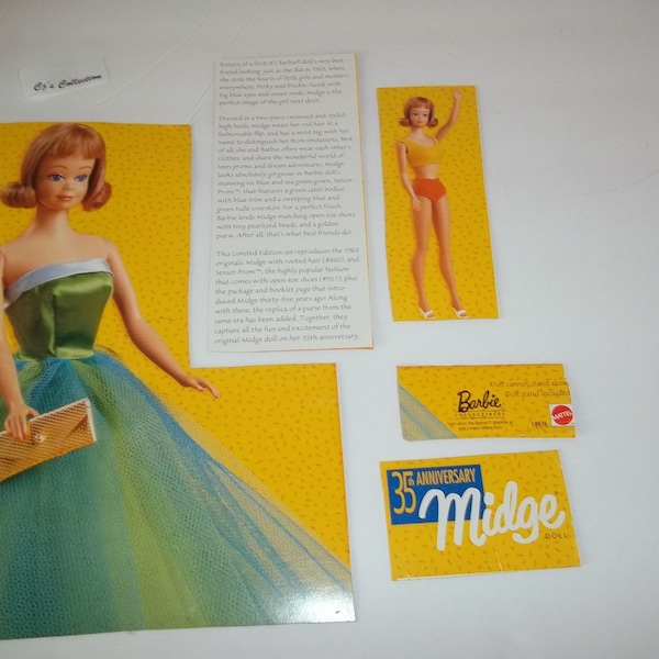 Midge Barbie 35th Anniversary Diorama Advertising Cut Out Playhouse Doll Prom Dress Collection Green Gold Purse 1998 Ensemble Mattel #18976