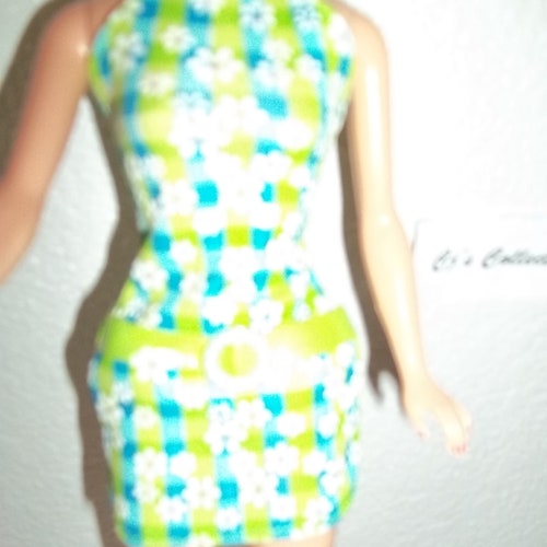 Reproduction American Girl Type Barbie Wearing Retro Mod Style Green Blue Plaid Dress Heels New DeBox Mattel FREE Ship W/in Continental U.S. main image 5