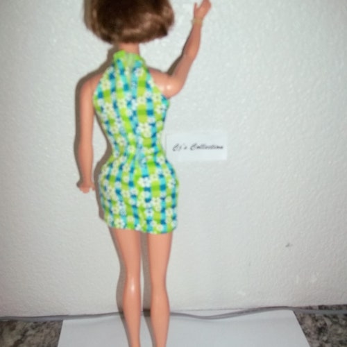 Reproduction American Girl Type Barbie Wearing Retro Mod Style Green Blue Plaid Dress Heels New DeBox Mattel FREE Ship W/in Continental U.S. main image 6