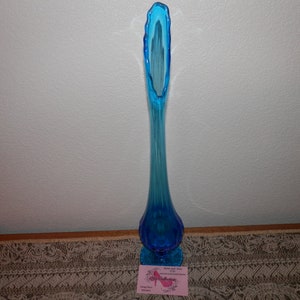 Aqua Blue Glass Pedestal Vase Vintage Mid Century 1960&#39;s Footed  17 1/2 &quot; tall Viking LE Smith MCM FREE Ship within Continental U.S.