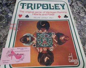 Tripoley Game 1969 Michigan Rummy Poker Hearts in 1 Cadaco Great Condition Box Slight Shelf Wear 2+ Players Fun Family Game Free Ship U.S.