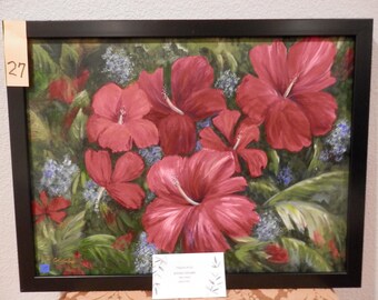 CINDY CONKLIN シンディコンクリン　絵画　スクラッチワーク　ハワイ Cindy Conklin Signed Scratchwork Lithograph Framed Hawaii Flowers