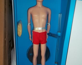 SALE Ken Barbie 60th Anniversary Doll Mattel Model #GTJ89 Vintage Friend of Barbie Midge Allen NIB Reproduction Swim Trunks Towel Sandals