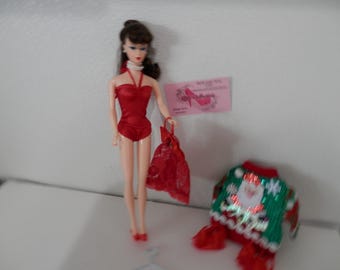 Barbie Ponytail Repro Mattel Swimsuit Lingerie Set Heels Ugly Christmas Sweater OOAK 1995 New Doll De Box NEW Swimsuit Shoes Sweater
