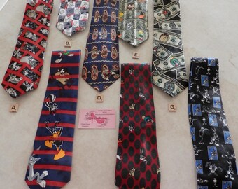 Looney Tunes Vintage Tie Designer Style Bugs Bunny Daffy Duck Elmer Fudd Porky Pig Yosemite Sam Sylvester Foghorn Marvin You Choose