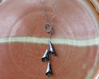 6th anniversary Forged Iron Hook Lariat with 3 Amethyst Calla Lilies