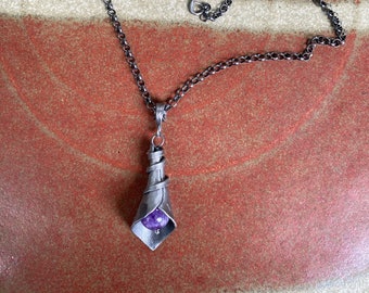 Forged Iron Calla Lily and Amethyst Pendant with or without Matching Earrings