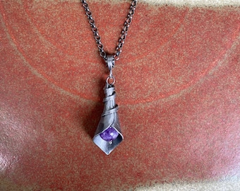 Forged Iron Calla Lily and Amethyst Pendant