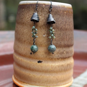 Iron Jewelry: Forged Iron, African Turqouise Drop Earrings